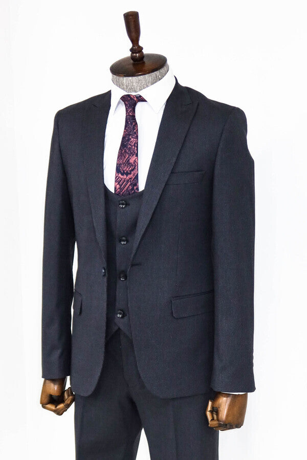 WSS Slim Fit Patterned Navy Blue Men Suit  - Cape Coral