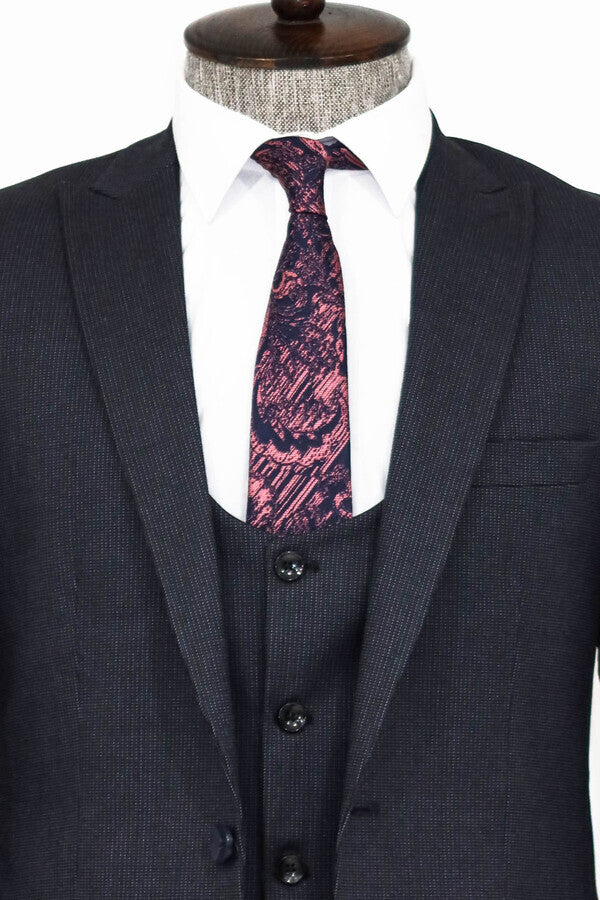 WSS Slim Fit Patterned Navy Blue Men Suit  - Cape Coral