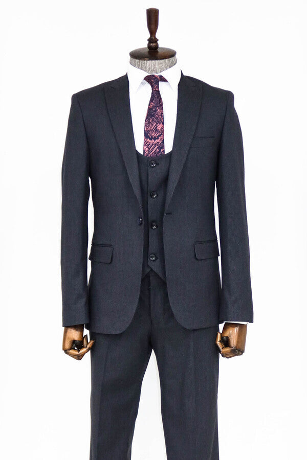 WSS Slim Fit Patterned Navy Blue Men Suit  - Cape Coral