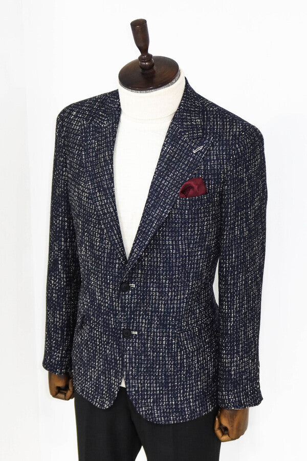 WSS Slim Fit Patterned Sport Navy Blue Men Blazer  - Sutton Coldfield