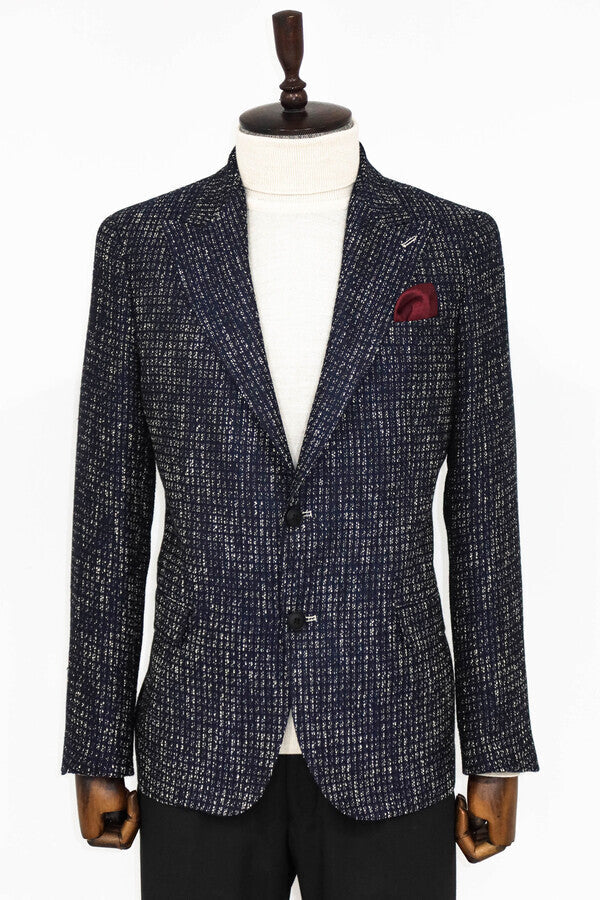 WSS Slim Fit Patterned Sport Navy Blue Men Blazer  - Sutton Coldfield