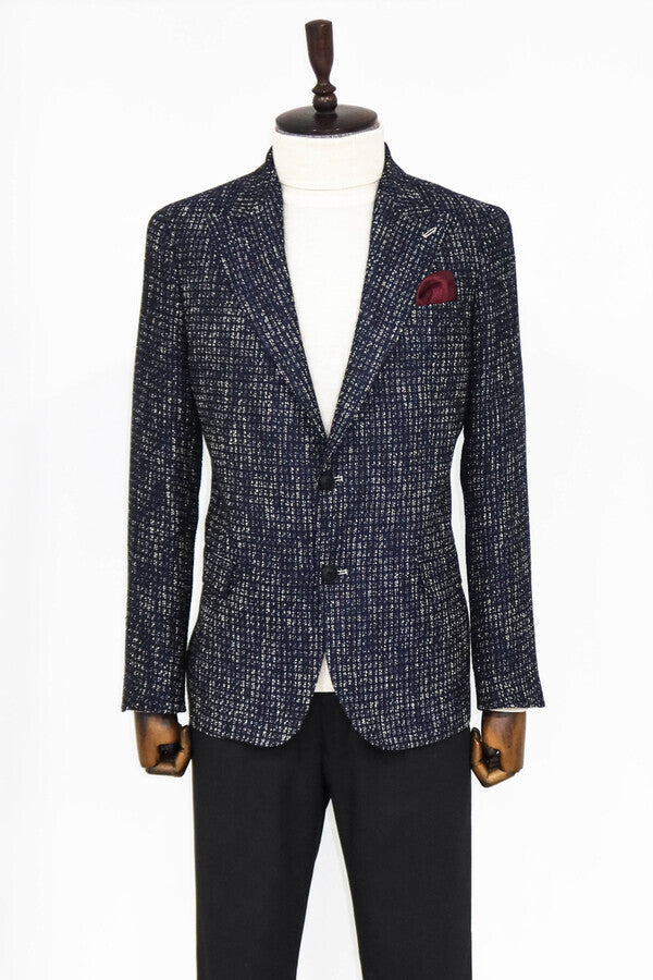 WSS Slim Fit Patterned Sport Navy Blue Men Blazer  - Sutton Coldfield