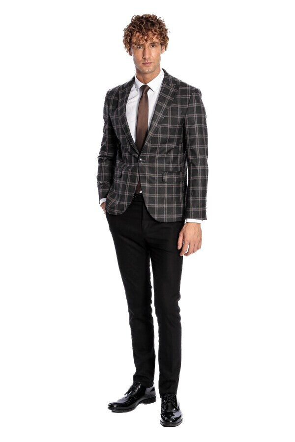 WSS Slim Fit Peak Lapel Black Men Blazer  - Margate