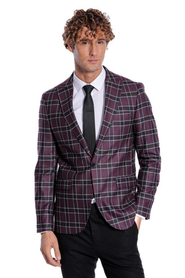 WSS Slim Fit Peak Lapel Purple Men Blazer  - Union City