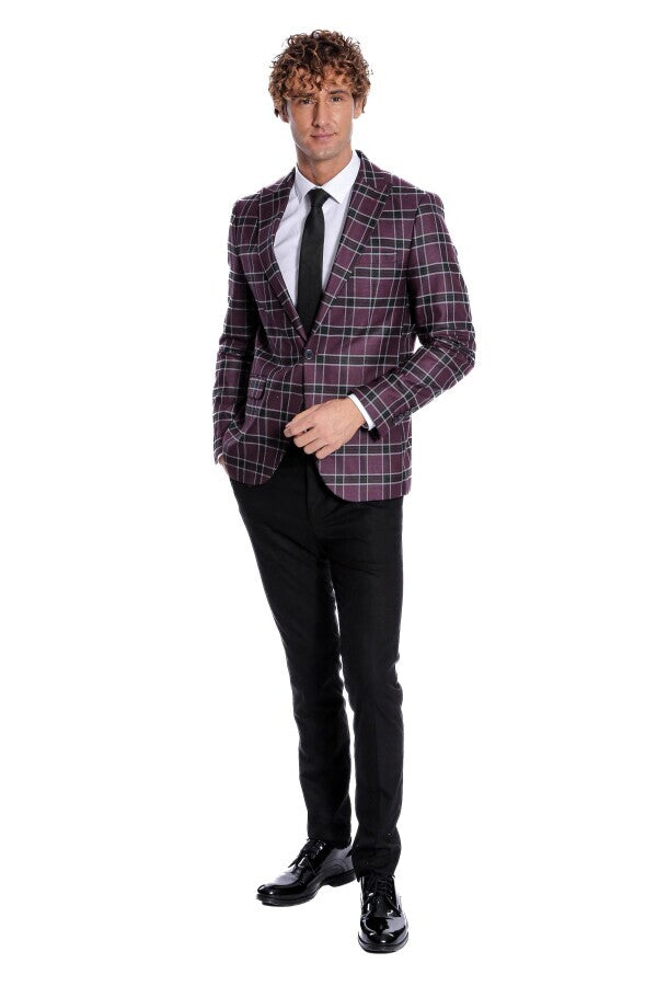 WSS Slim Fit Peak Lapel Purple Men Blazer  - Union City