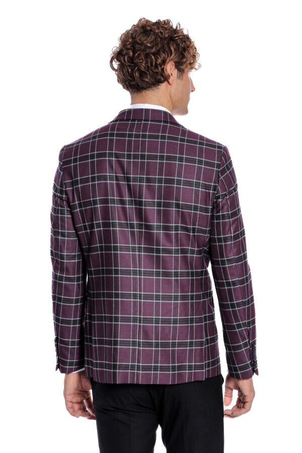 WSS Slim Fit Peak Lapel Purple Men Blazer  - Union City