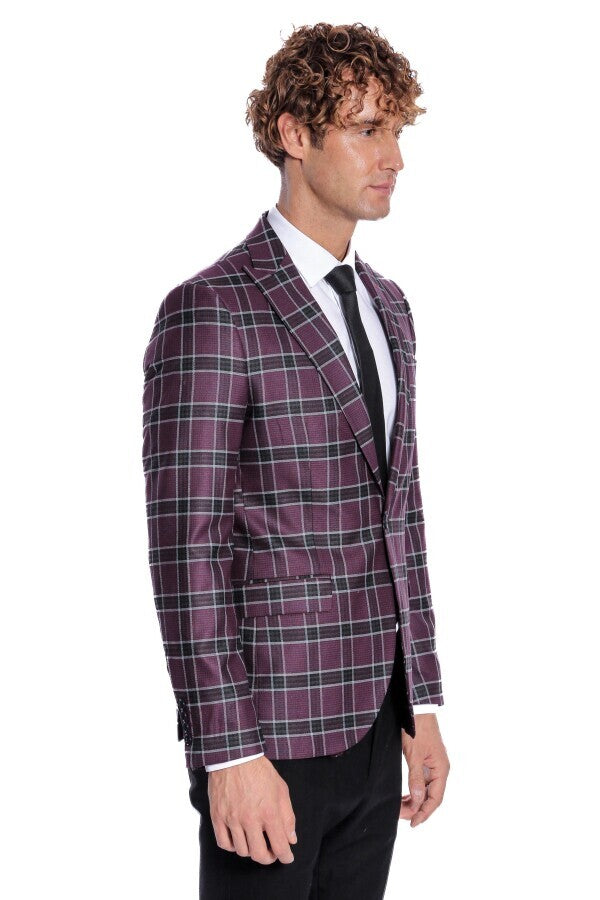 WSS Slim Fit Peak Lapel Purple Men Blazer  - Union City