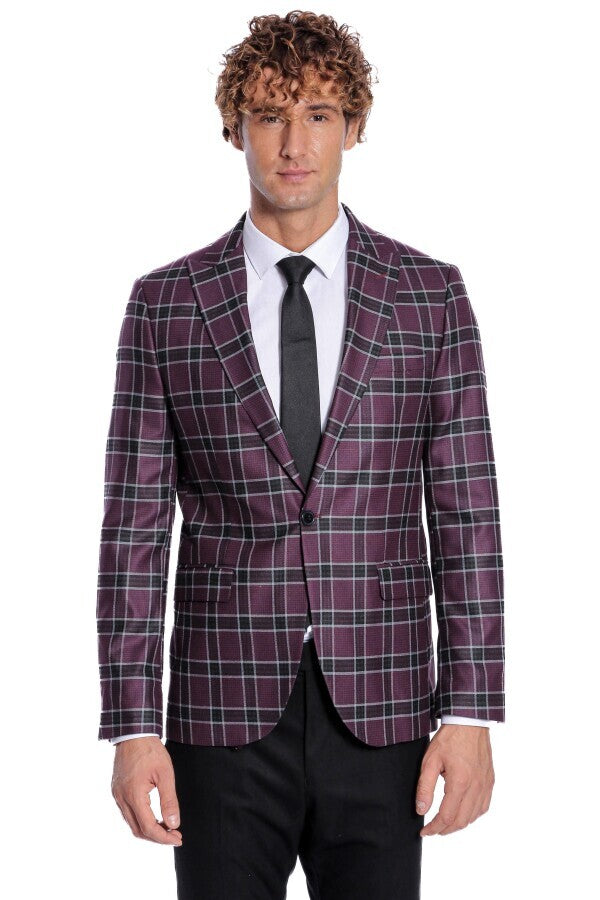 WSS Slim Fit Peak Lapel Purple Men Blazer  - Union City