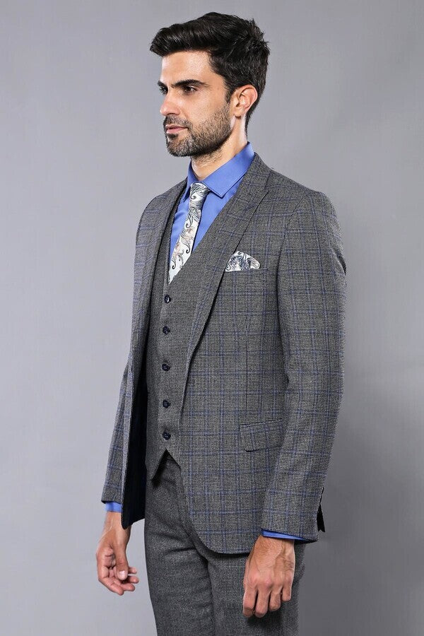 WSS Plaid Slim-Fit Black 3 Piece Suit  - Échirolles