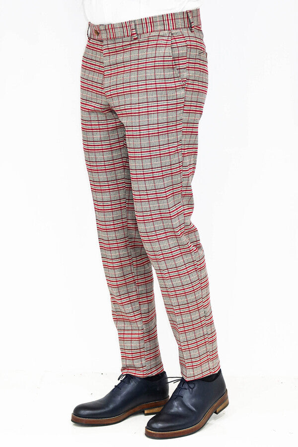 WSS Slim Fit Plaid Grey Men Pants  - Newark