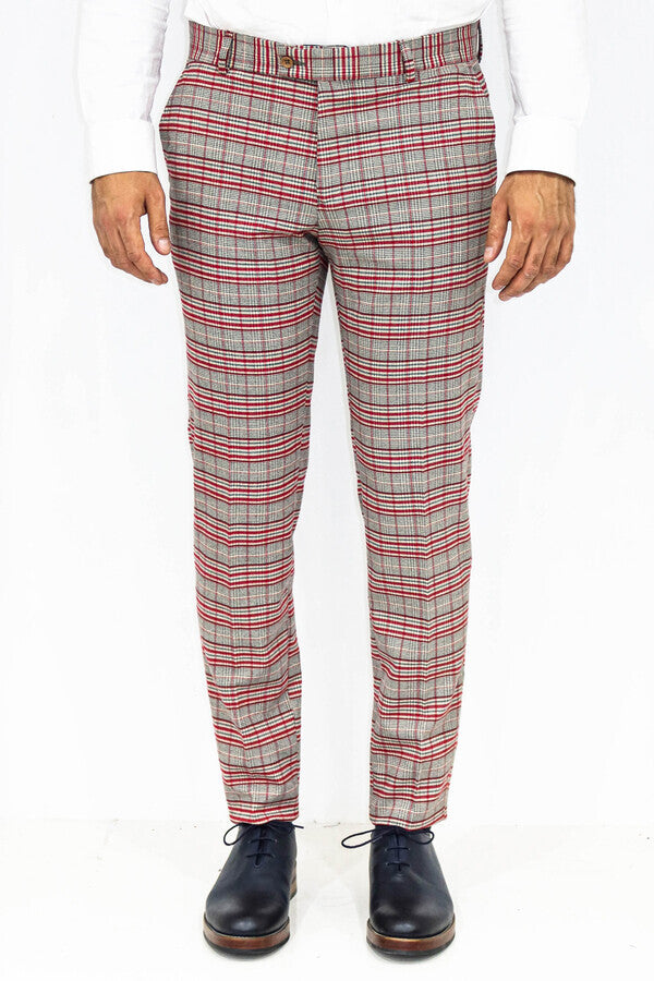 WSS Slim Fit Plaid Grey Men Pants  - Newark