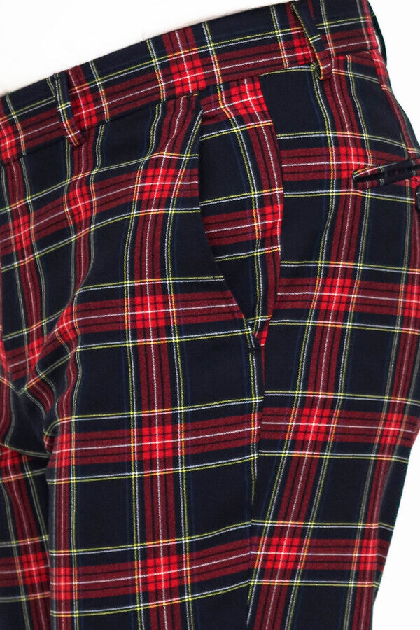 WSS Slim Fit Plaid Men Navy Blue Pants  - Spokane