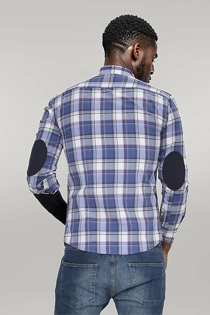 WSS Slim Fit Plaid Patterned Navy Blue Shirt  - Singen