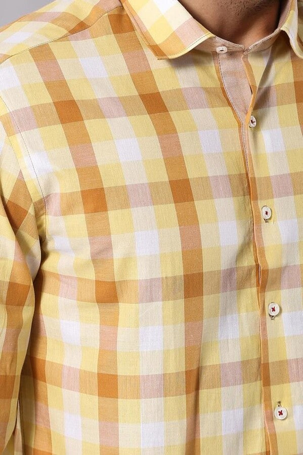 WSS Slim Fit Plaid Patterned Yellow Shirt  - Cheyenne