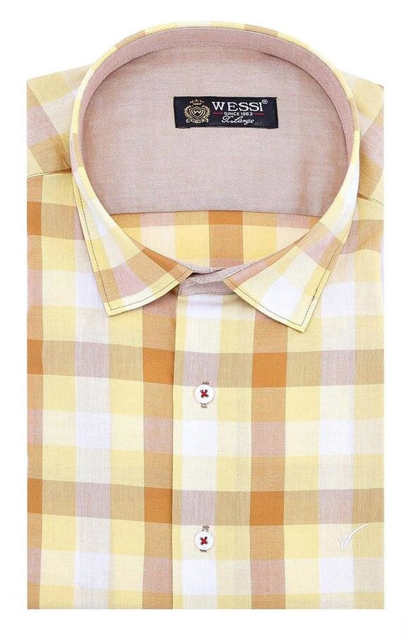 WSS Slim Fit Plaid Patterned Yellow Shirt  - Cheyenne