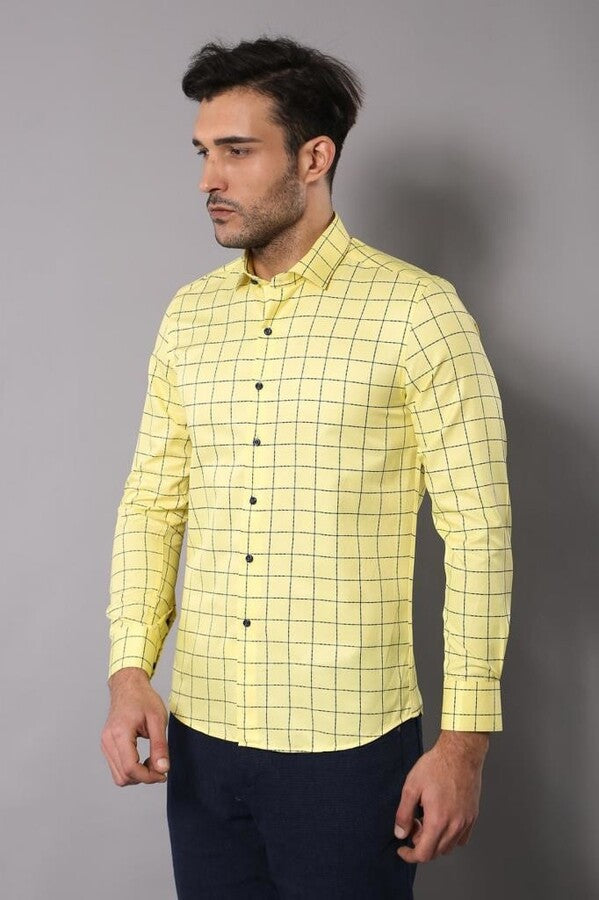 WSS Slim Fit Plaid Yellow Shirt  - Webster
