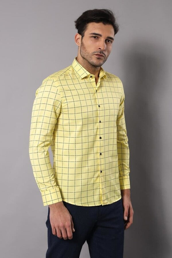 WSS Slim Fit Plaid Yellow Shirt  - Webster