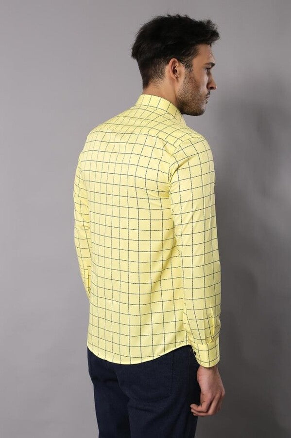 WSS Slim Fit Plaid Yellow Shirt  - Webster