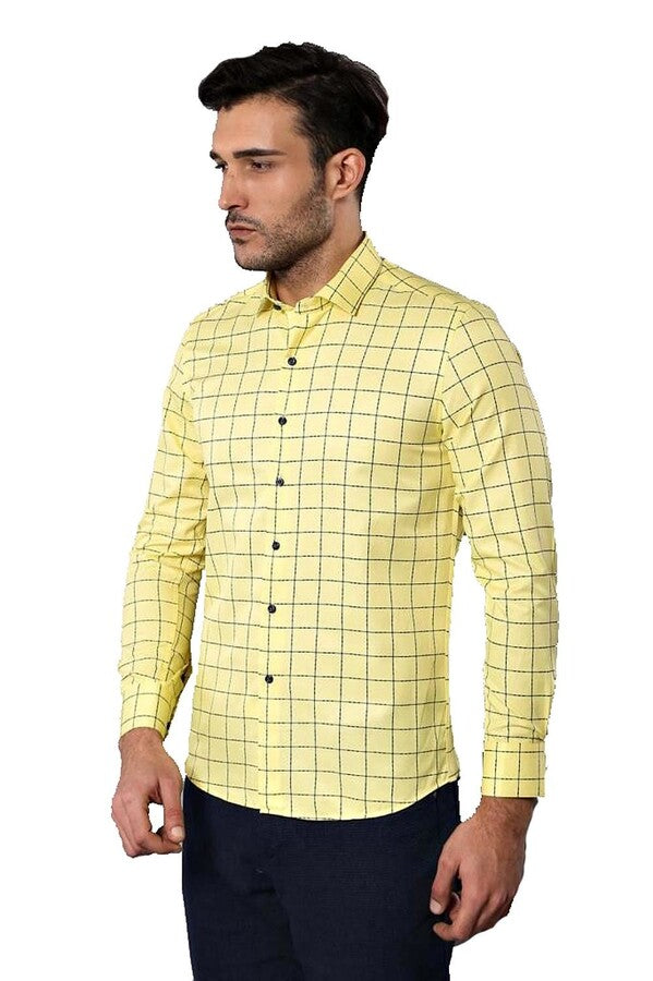 WSS Slim Fit Plaid Yellow Shirt  - Webster