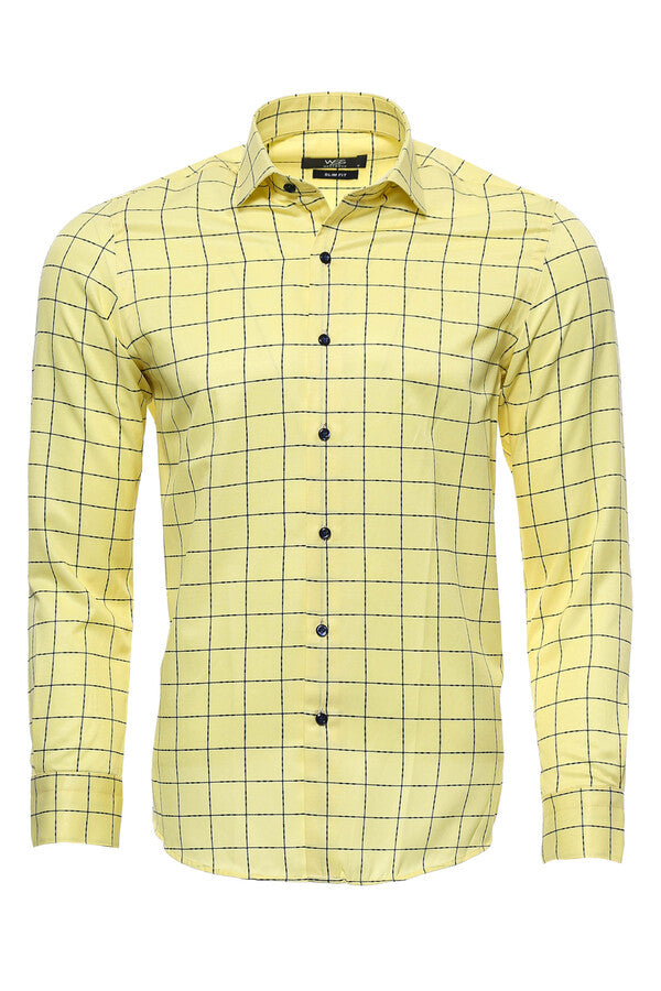 WSS Slim Fit Plaid Yellow Shirt  - Webster