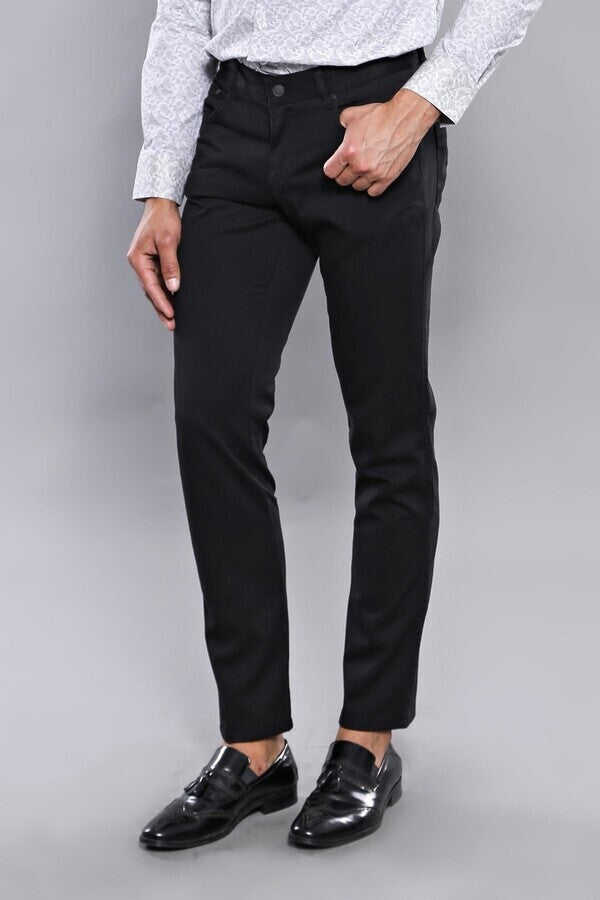 WSS Slim Fit Plain 5 Pockets Black Men Pants  - Singen