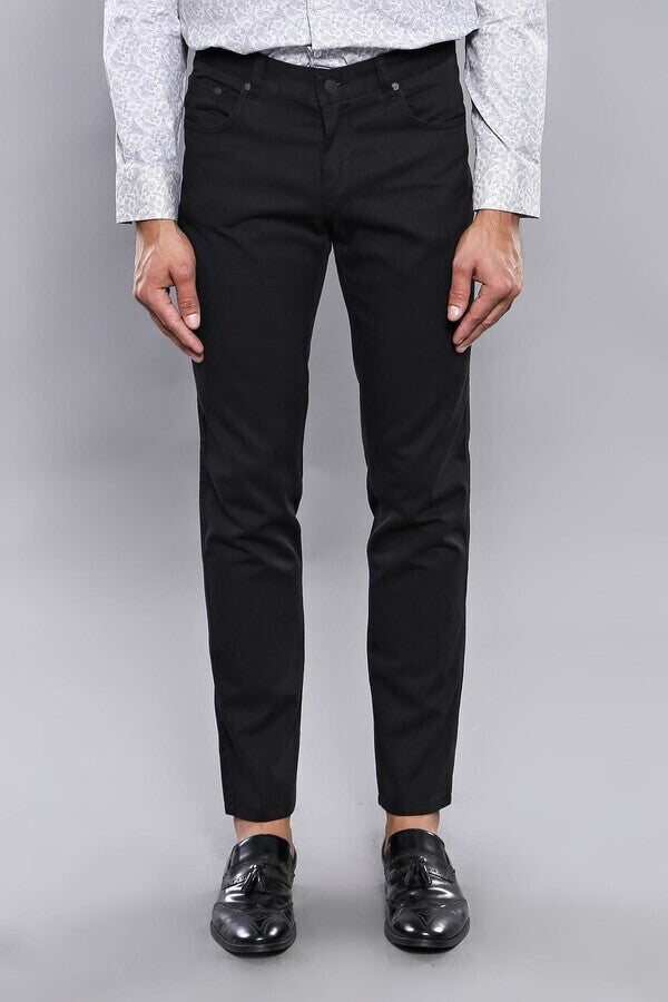 WSS Slim Fit Plain 5 Pockets Black Men Pants  - Singen