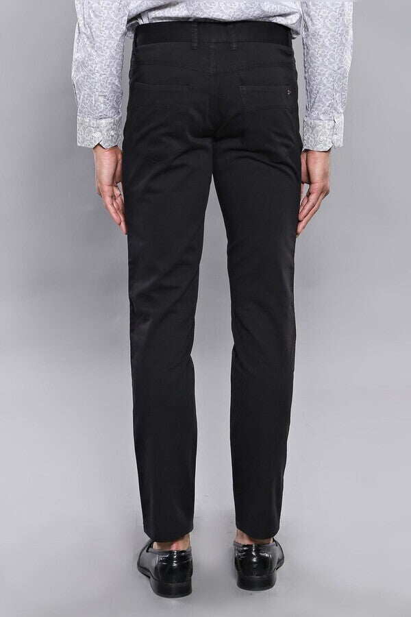WSS Slim Fit Plain 5 Pockets Black Men Pants  - Singen