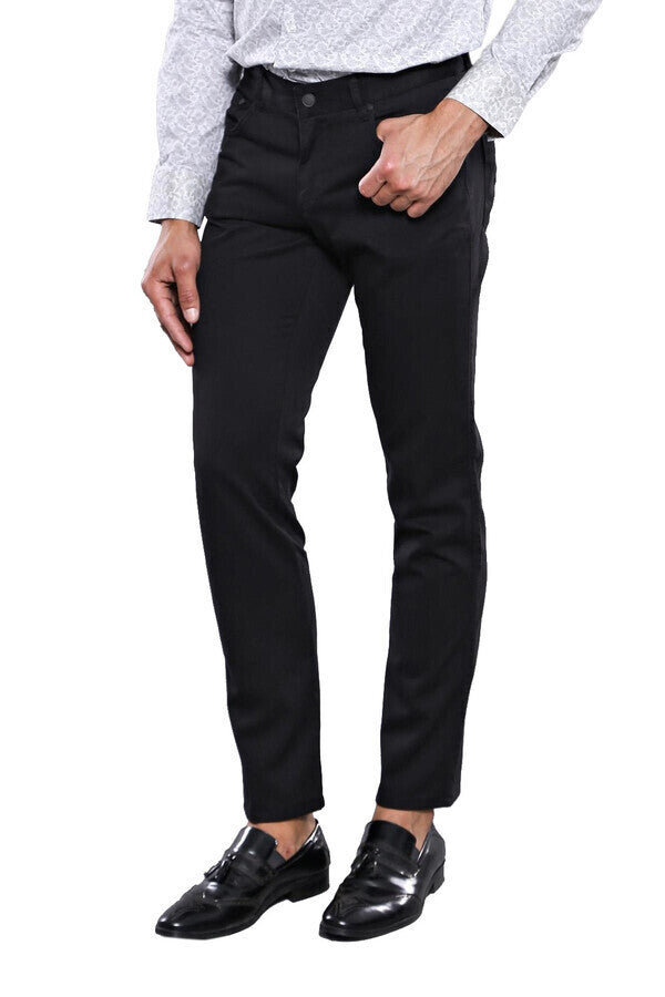 WSS Slim Fit Plain 5 Pockets Black Men Pants  - Singen