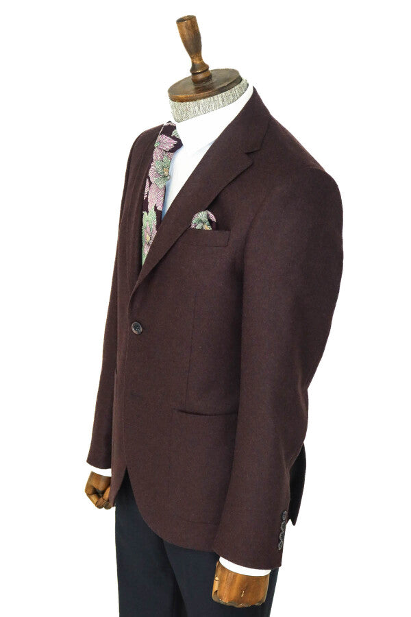 WSS Slim Fit Plain Wide Lapel Burgundy Men Wool Blazer  - West Jordan