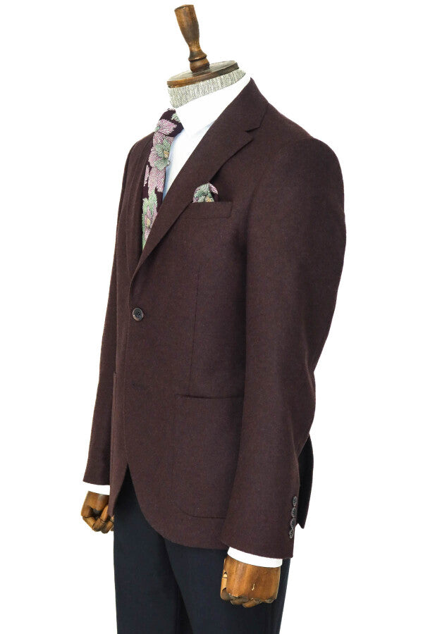 WSS Slim Fit Plain Wide Lapel Burgundy Men Wool Blazer  - West Jordan