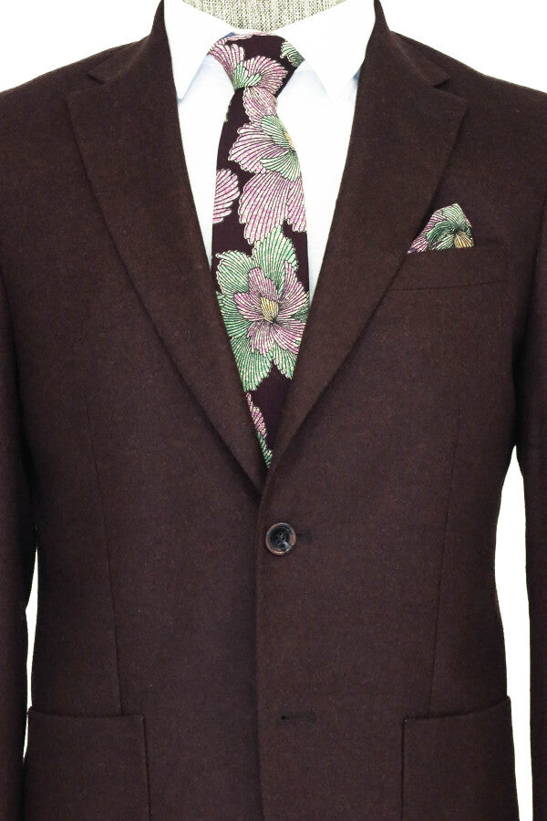WSS Slim Fit Plain Wide Lapel Burgundy Men Wool Blazer  - West Jordan