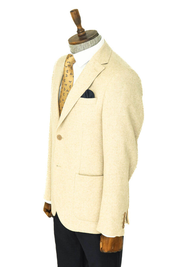 WSS Slim Fit Plain Wide Lapel Cream Men Wool Blazer  - Tours