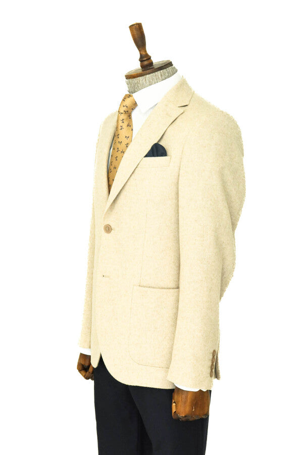 WSS Slim Fit Plain Wide Lapel Cream Men Wool Blazer  - Tours