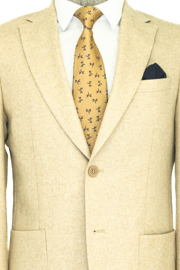 WSS Slim Fit Plain Wide Lapel Cream Men Wool Blazer  - Tours