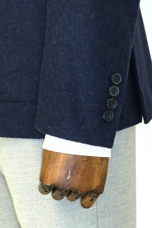 WSS Slim Fit Plain Wide Lapel Navy Blue Men Wool Blazer  - Warendorf