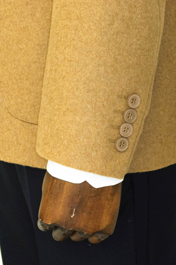 WSS Slim Fit Plain Wide Lapel Tan Men Wool Blazer  - Véroia