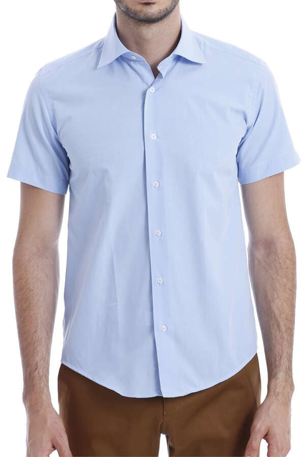 WSS Slim Fit Short Sleeve Poly Cotton Blue Men Shirt  - Horsham