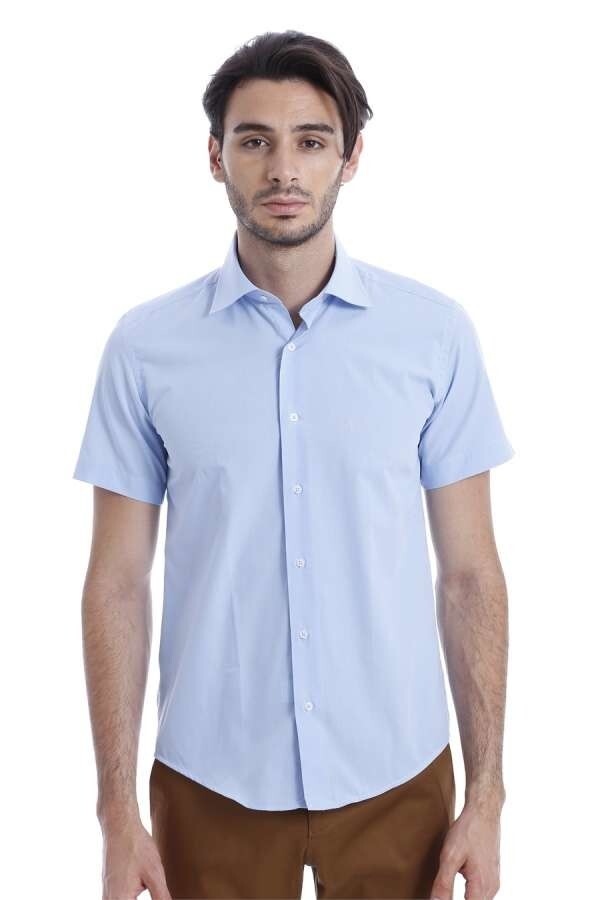 WSS Slim Fit Short Sleeve Poly Cotton Blue Men Shirt  - Horsham