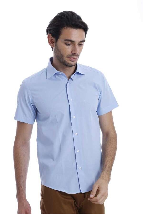 WSS Slim Fit Short Sleeve Poly Cotton Blue Men Shirt  - Horsham