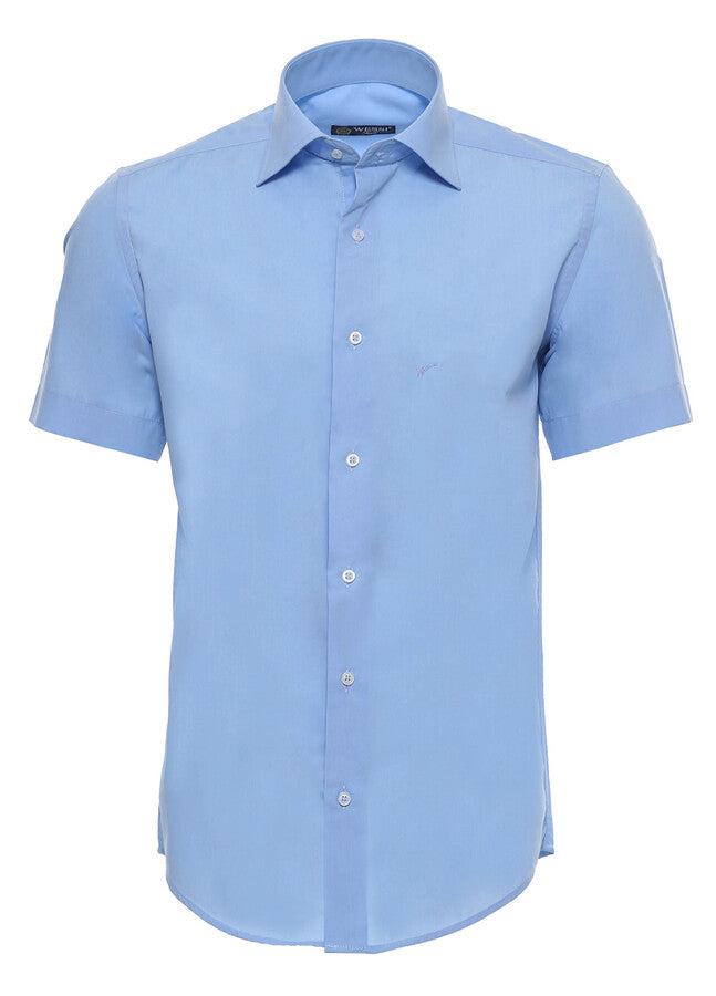 WSS Slim Fit Short Sleeve Poly Cotton Blue Men Shirt  - Horsham