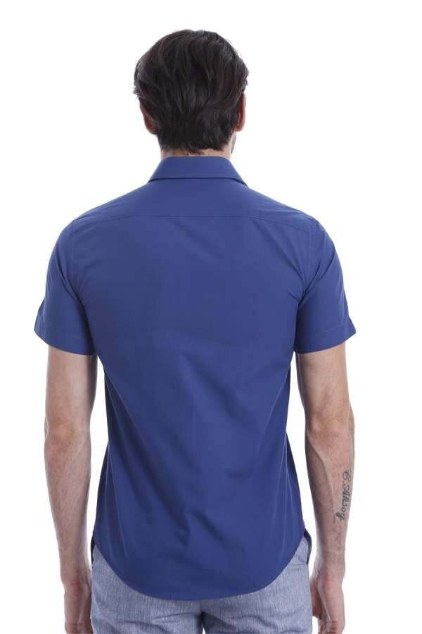 WSS Slim Fit Short Sleeve Poly Cotton Navy Blue Men Shirt  - Battle Creek