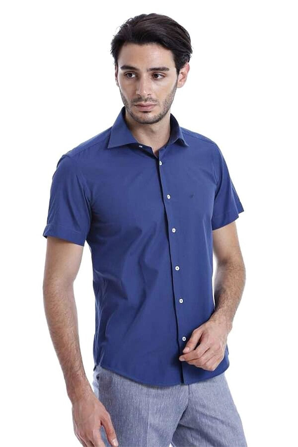 WSS Slim Fit Short Sleeve Poly Cotton Navy Blue Men Shirt  - Battle Creek