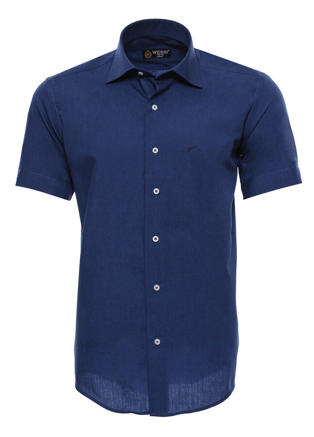 WSS Slim Fit Short Sleeve Poly Cotton Navy Blue Men Shirt  - Battle Creek