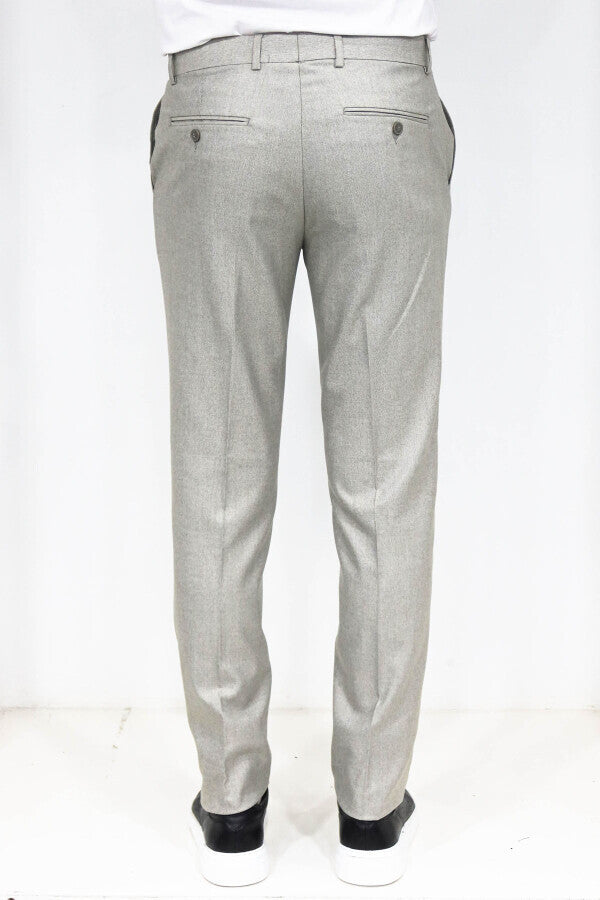 WSS Slim Fit Textured Cream Men Trousers  - Pinsk