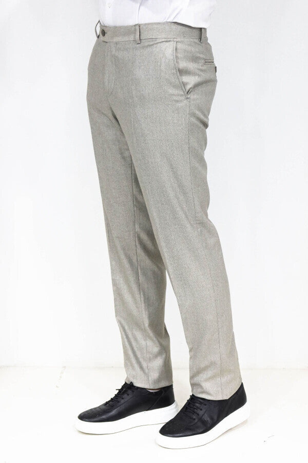 WSS Slim Fit Textured Cream Men Trousers  - Pinsk