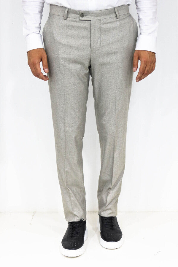 WSS Slim Fit Textured Cream Men Trousers  - Pinsk