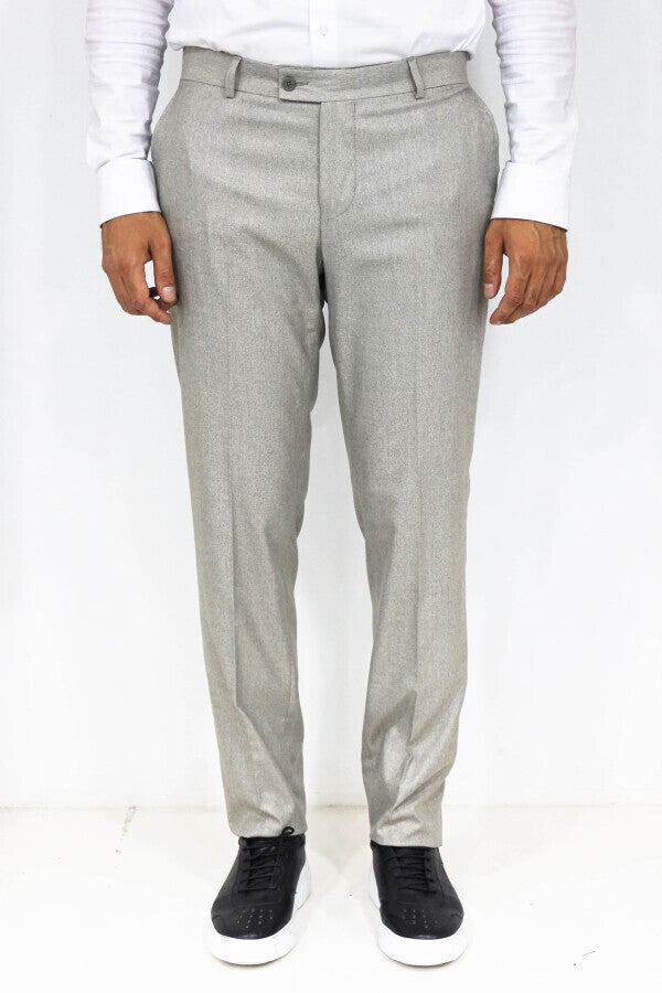 WSS Slim Fit Textured Cream Men Trousers  - Pinsk