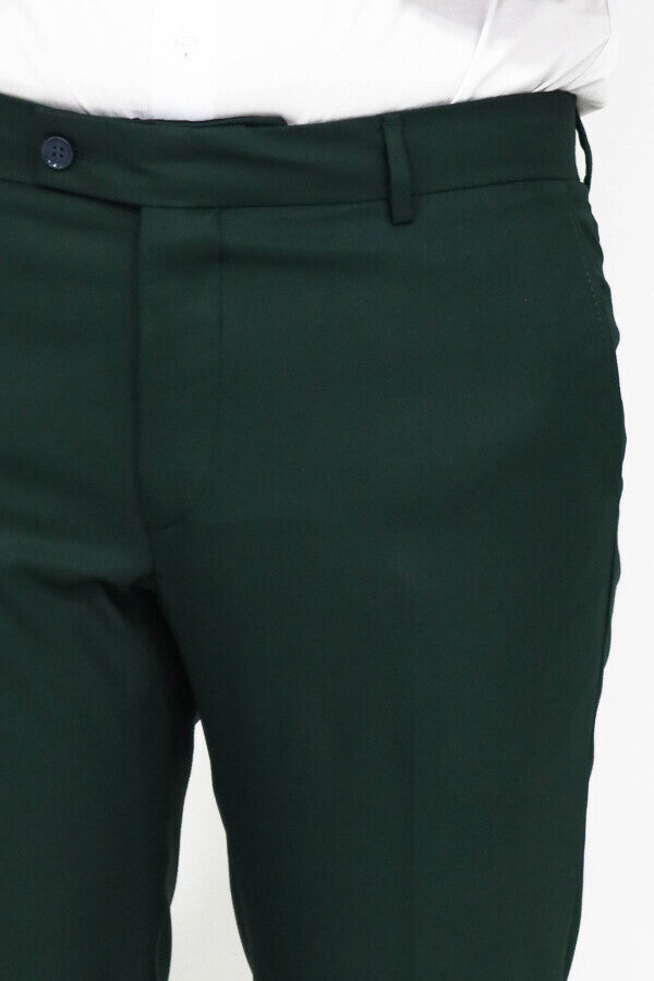 WSS Slim Fit Textured Dark Green Men Trousers  - Canton