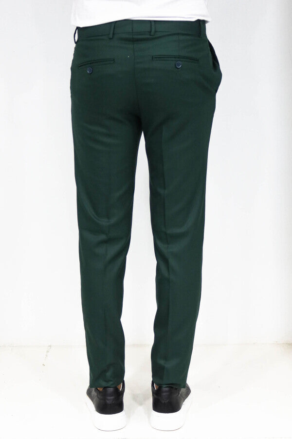 WSS Slim Fit Textured Dark Green Men Trousers  - Canton