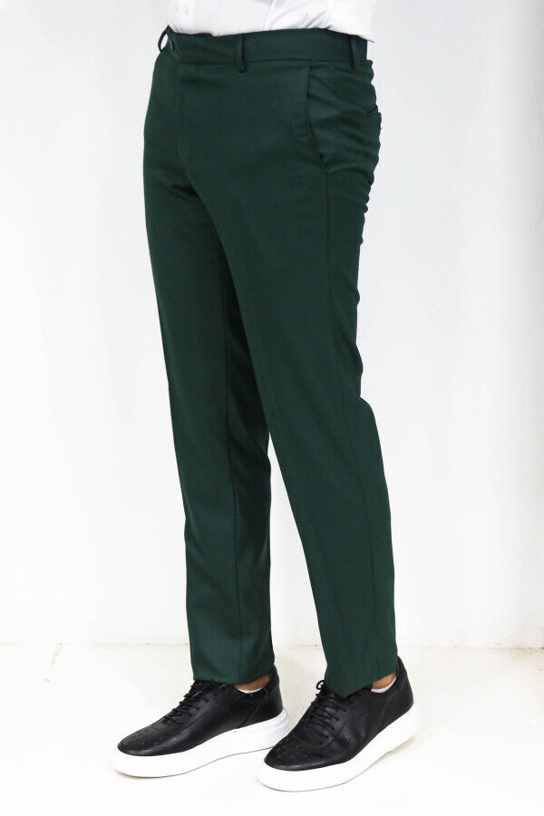 WSS Slim Fit Textured Dark Green Men Trousers  - Canton